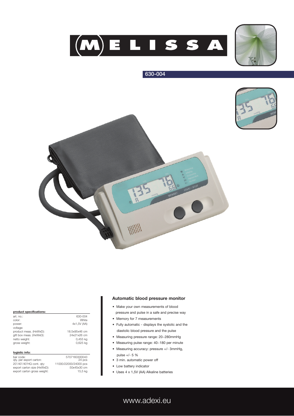 Melissa 630-004 User Manual | 1 page