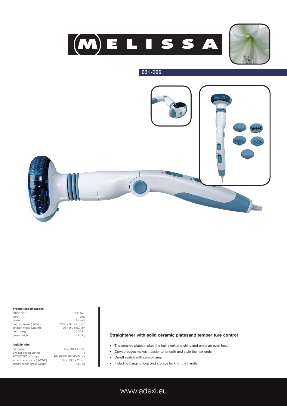 Melissa Straightener with Solid Ceramic Plates and Temperture Control 631-066 User Manual | 1 page