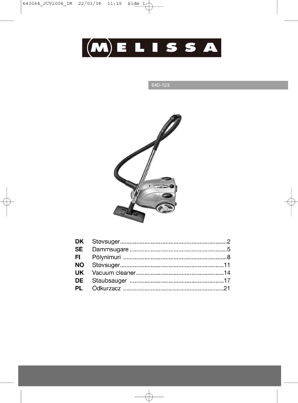 Melissa 640-123 User Manual | 24 pages