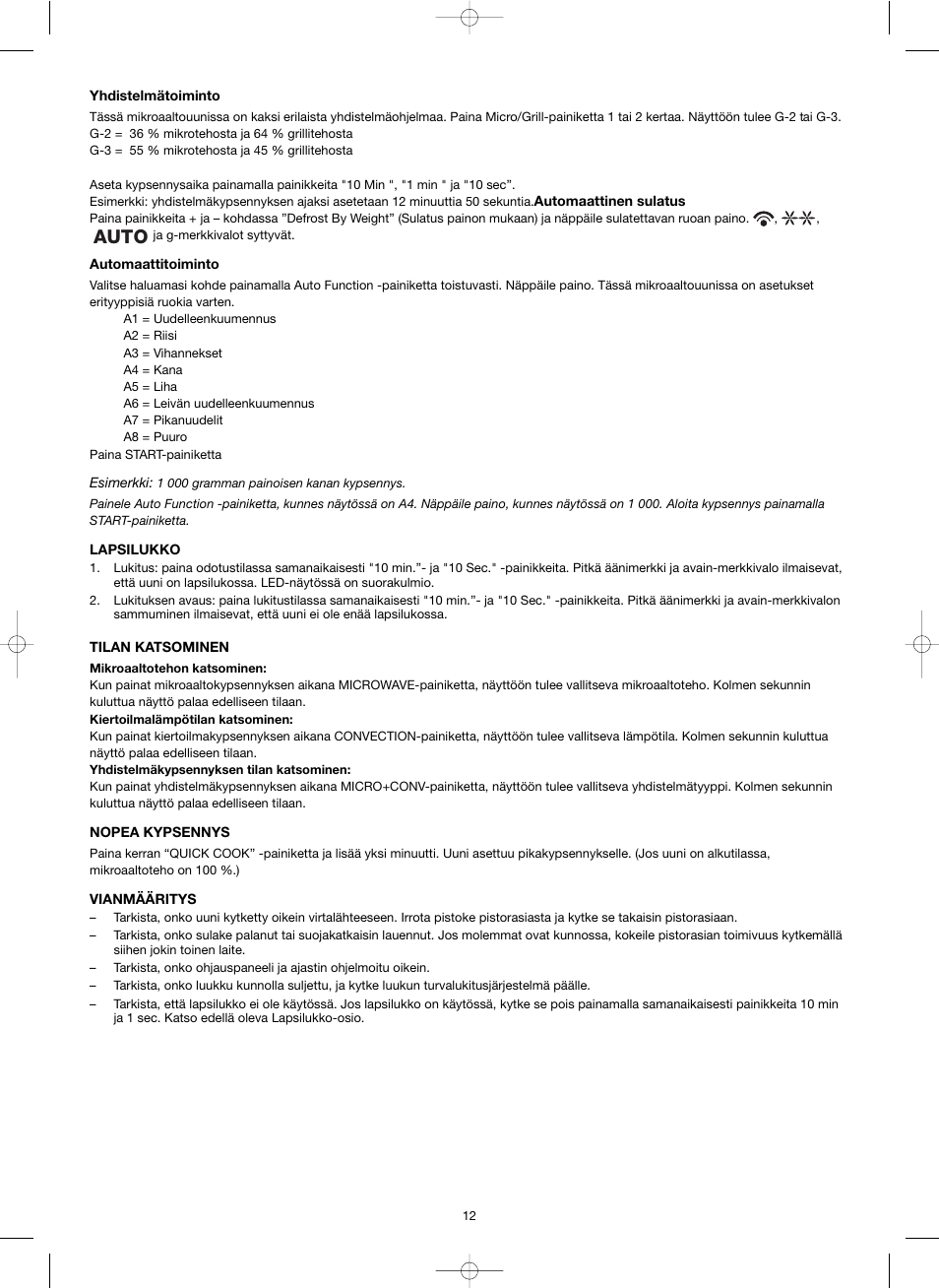 Auto | Melissa ide line ED8525NS-SA User Manual | Page 12 / 25