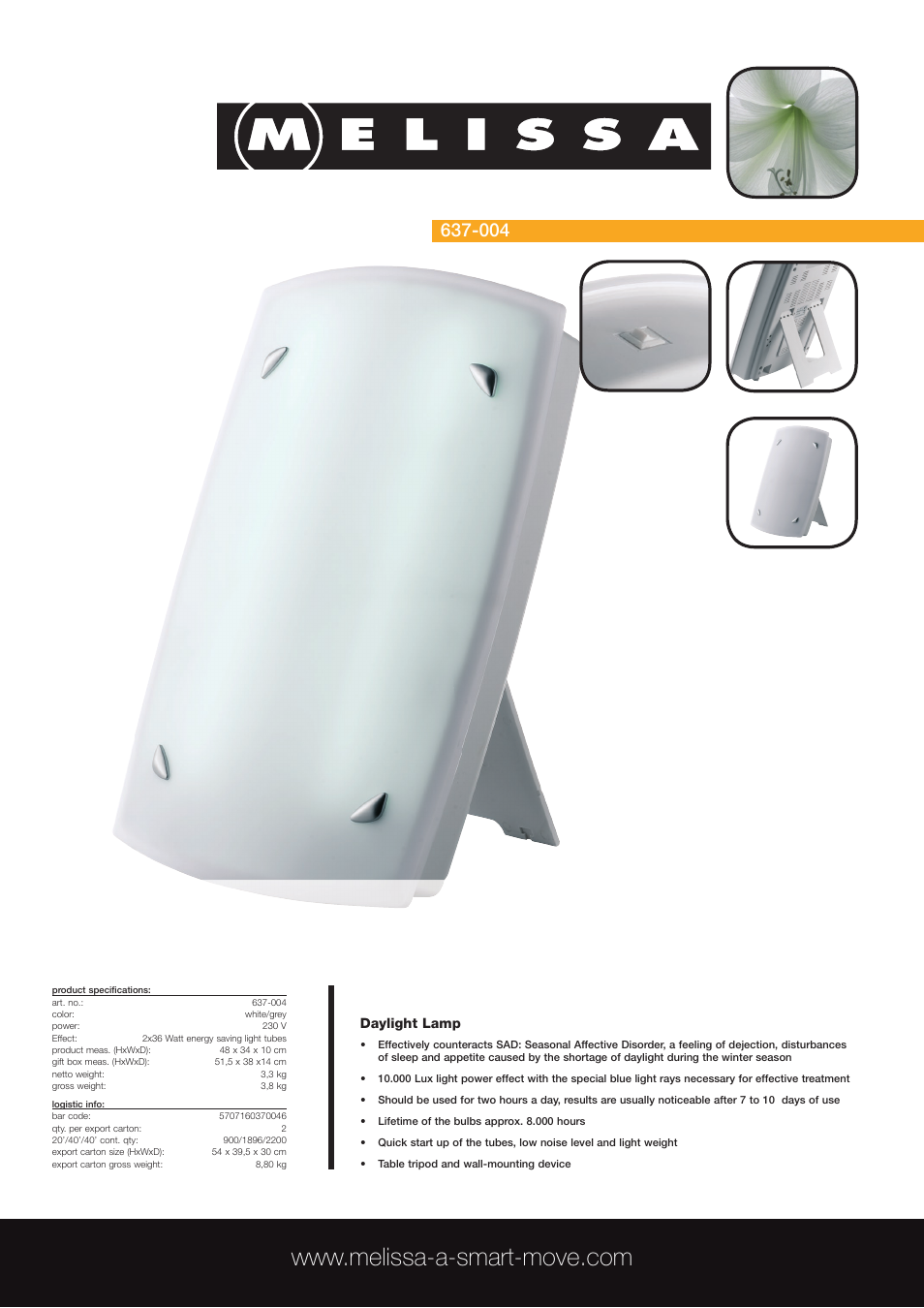 Melissa Daylight Lamp 637-004 User Manual | 1 page