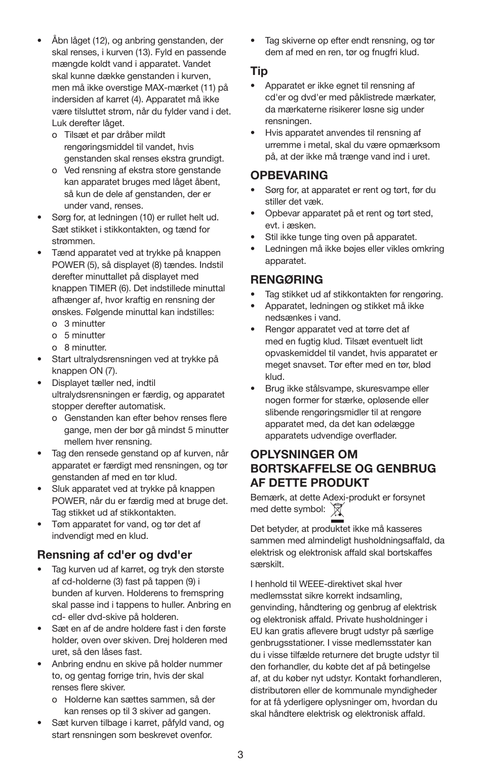 Rensning af cd'er og dvd'er, Opbevaring, Rengøring | Melissa 631-102 User Manual | Page 3 / 23