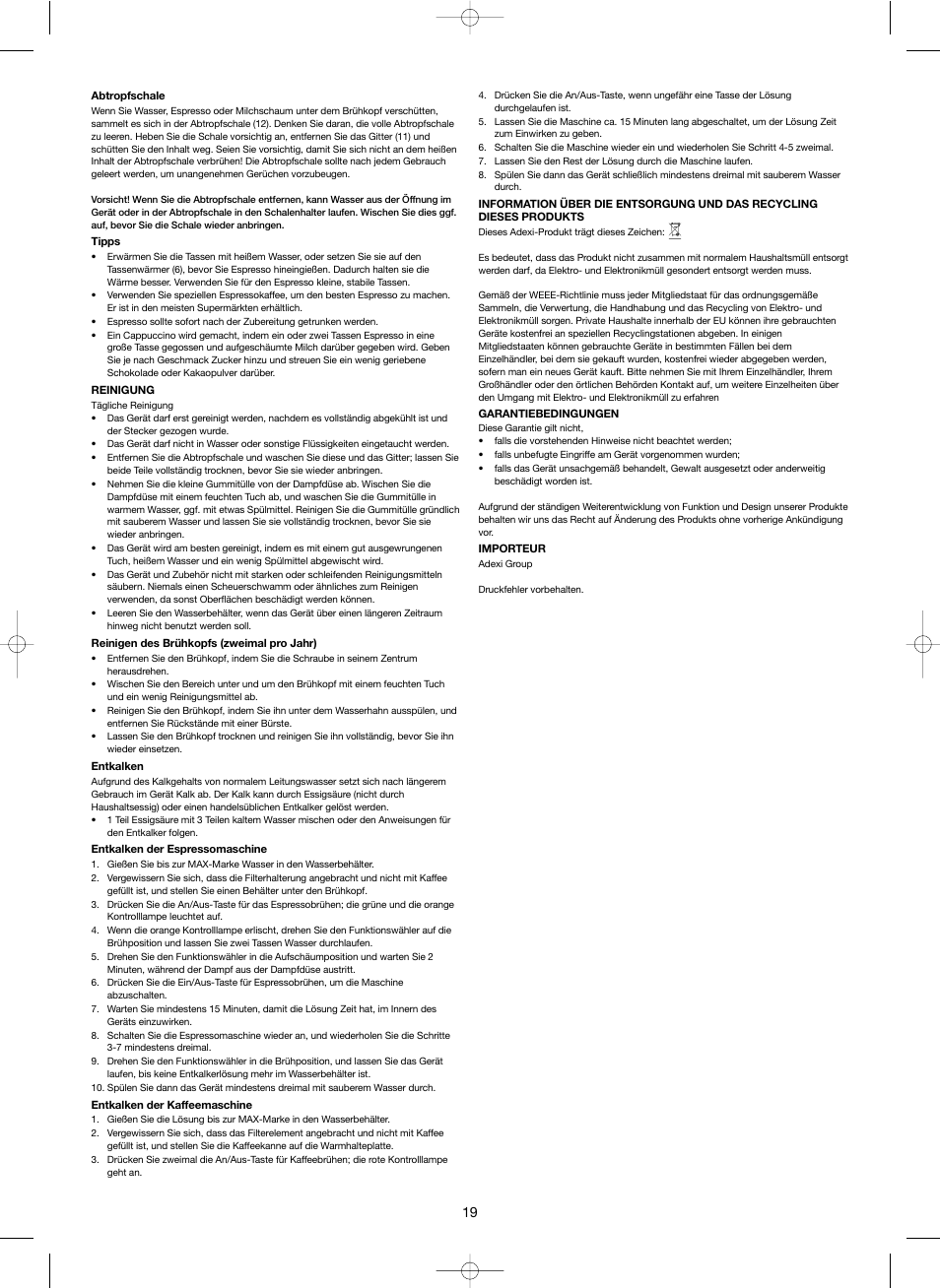 Melissa 3-in-1 Espresso and Coffee Maker 245-039 User Manual | Page 19 / 26