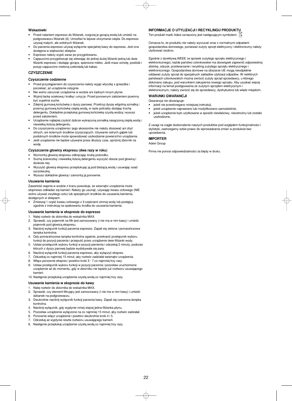 Melissa 3-in-1 Espresso and Coffee Maker 245-039 User Manual | Page 22 / 26