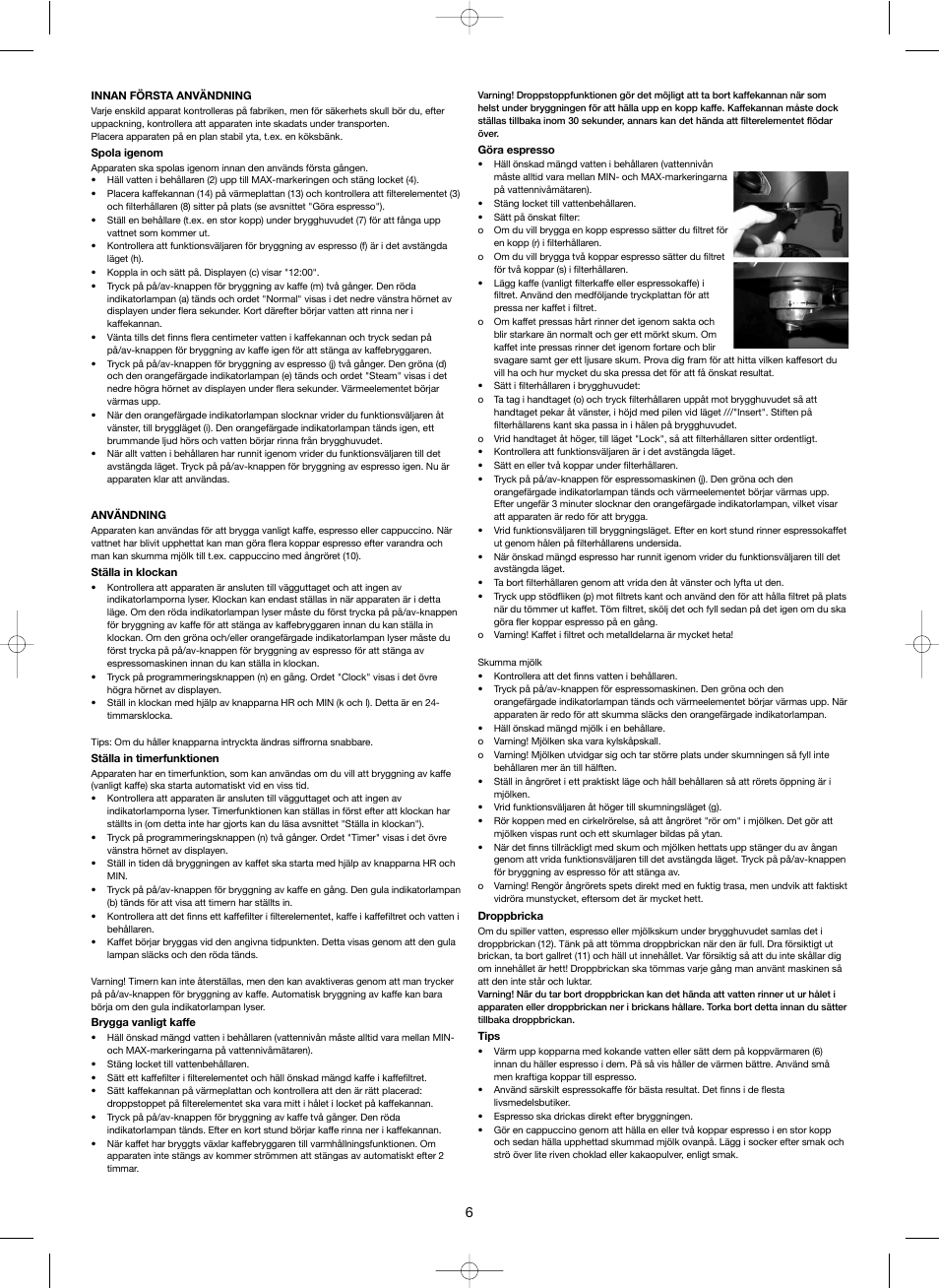 Melissa 3-in-1 Espresso and Coffee Maker 245-039 User Manual | Page 6 / 26
