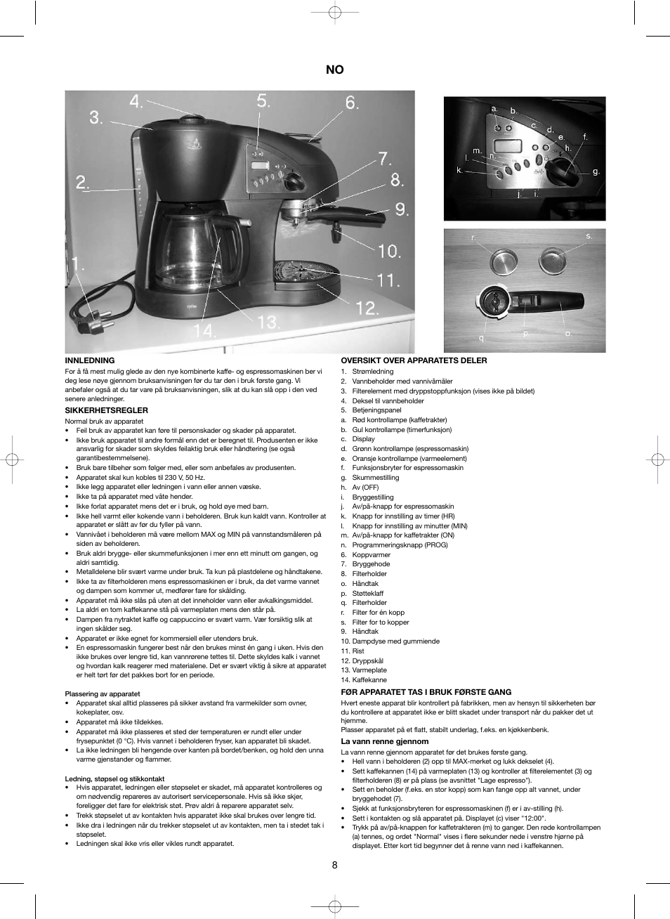 Melissa 3-in-1 Espresso and Coffee Maker 245-039 User Manual | Page 8 / 26