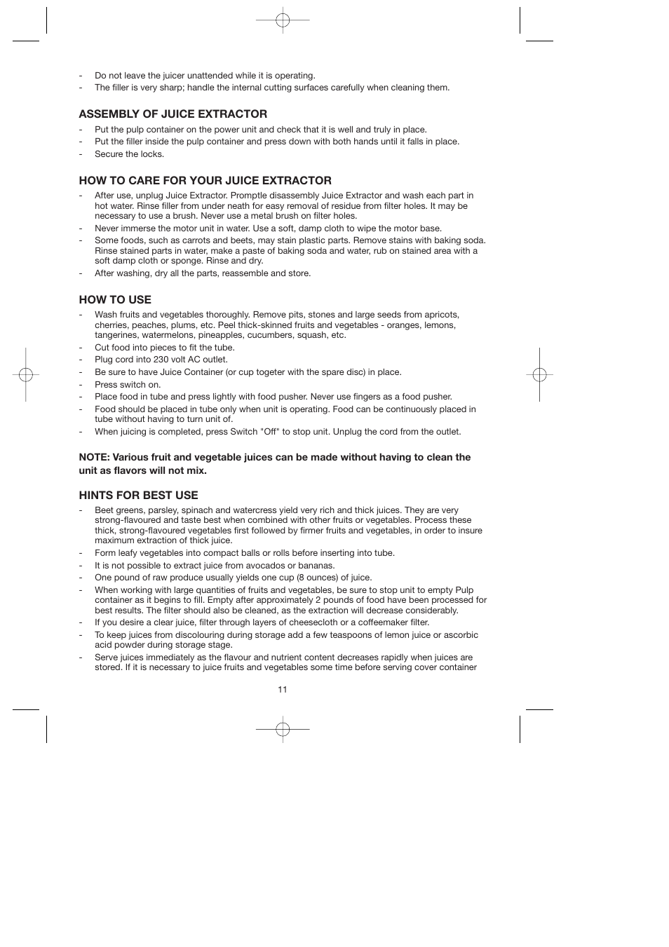 Assembly of juice extractor, How to care for your juice extractor, How to use | Hints for best use | Melissa 744-016 User Manual | Page 11 / 26