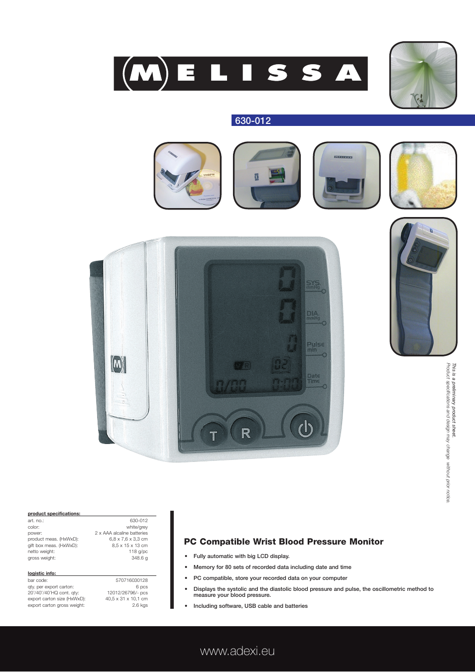 Melissa 630-012 User Manual | 1 page