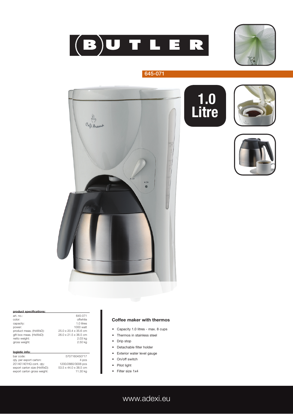 Melissa Coffee Maker with Thermos 645-071 User Manual | 1 page