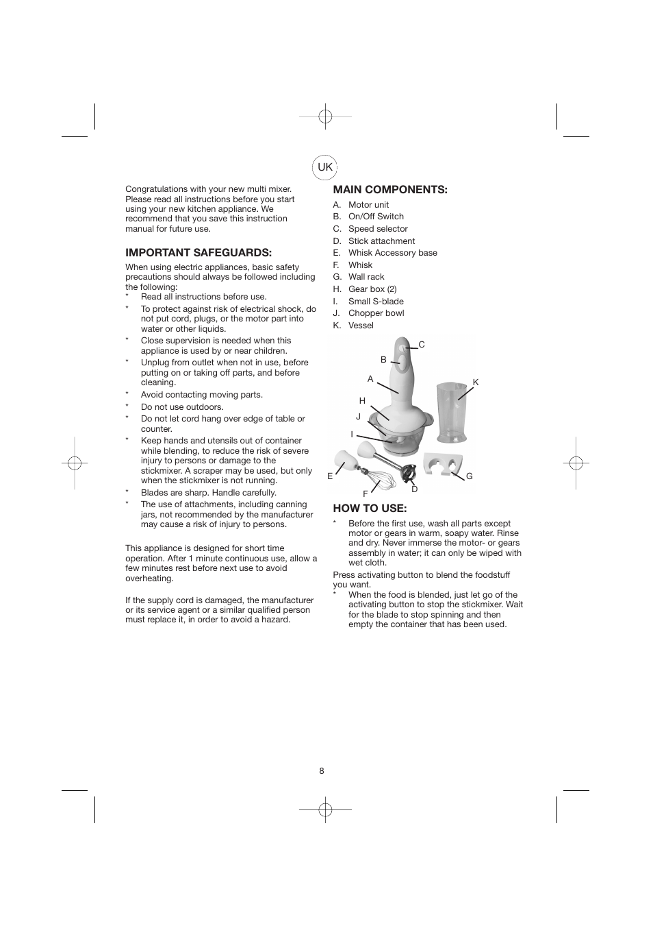 Important safeguards, Main components, How to use | Melissa Agat GMT-032BD User Manual | Page 8 / 14