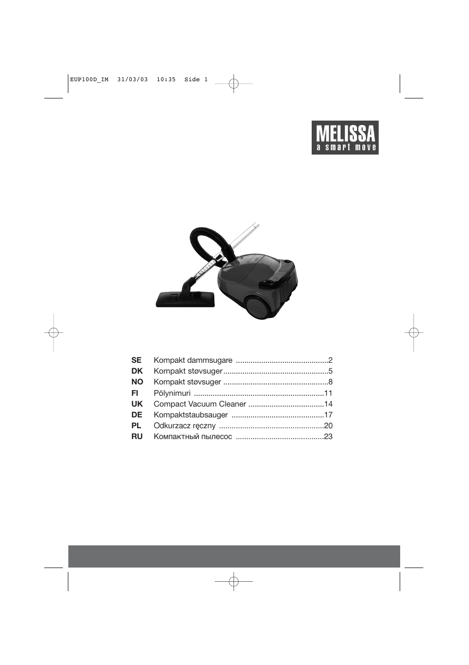 Melissa Vacuum Cleaner User Manual | 27 pages