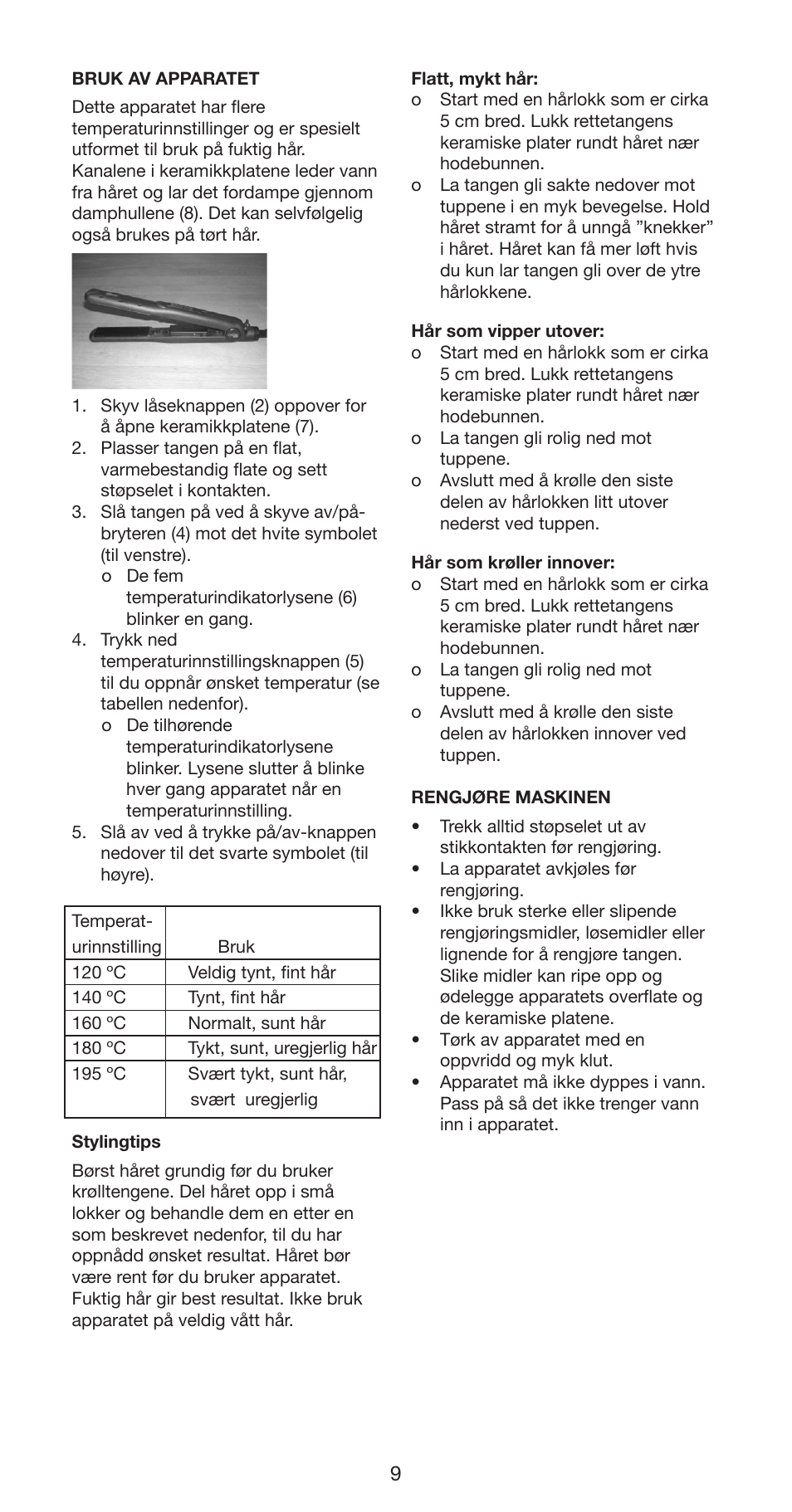 Melissa Hair Straightener 235-018 User Manual | Page 9 / 51