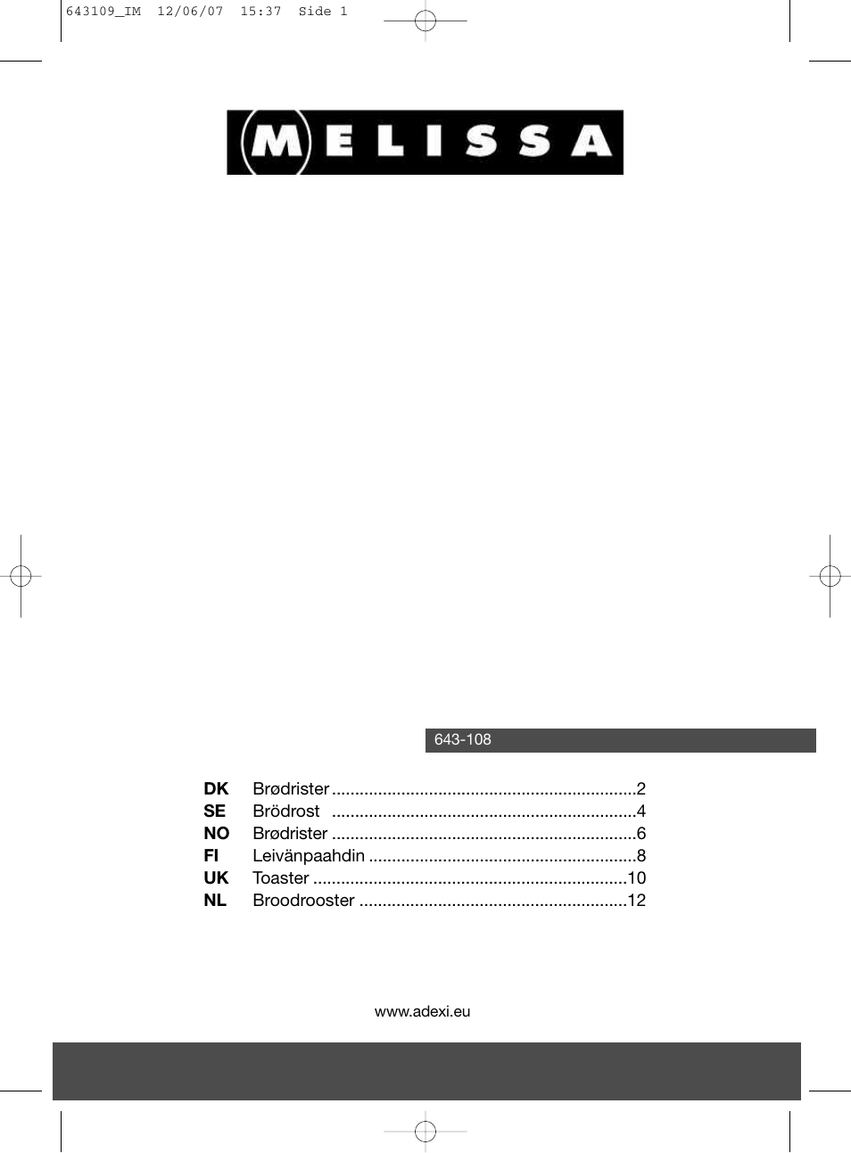 Melissa 643-108 User Manual | 14 pages