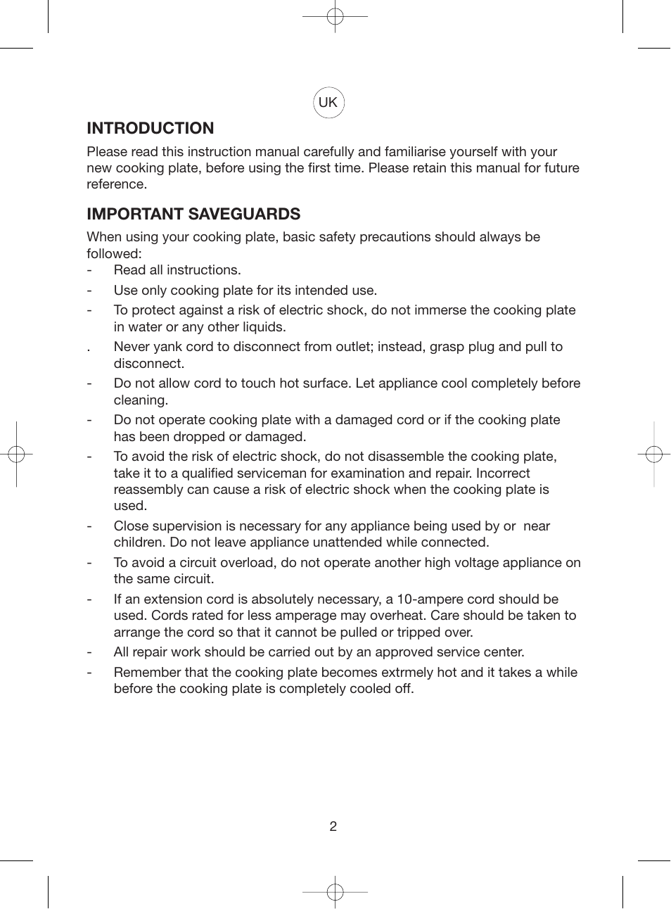 Introduction, Important saveguards | Melissa Double Cooking Plates 750-024 User Manual | Page 2 / 8