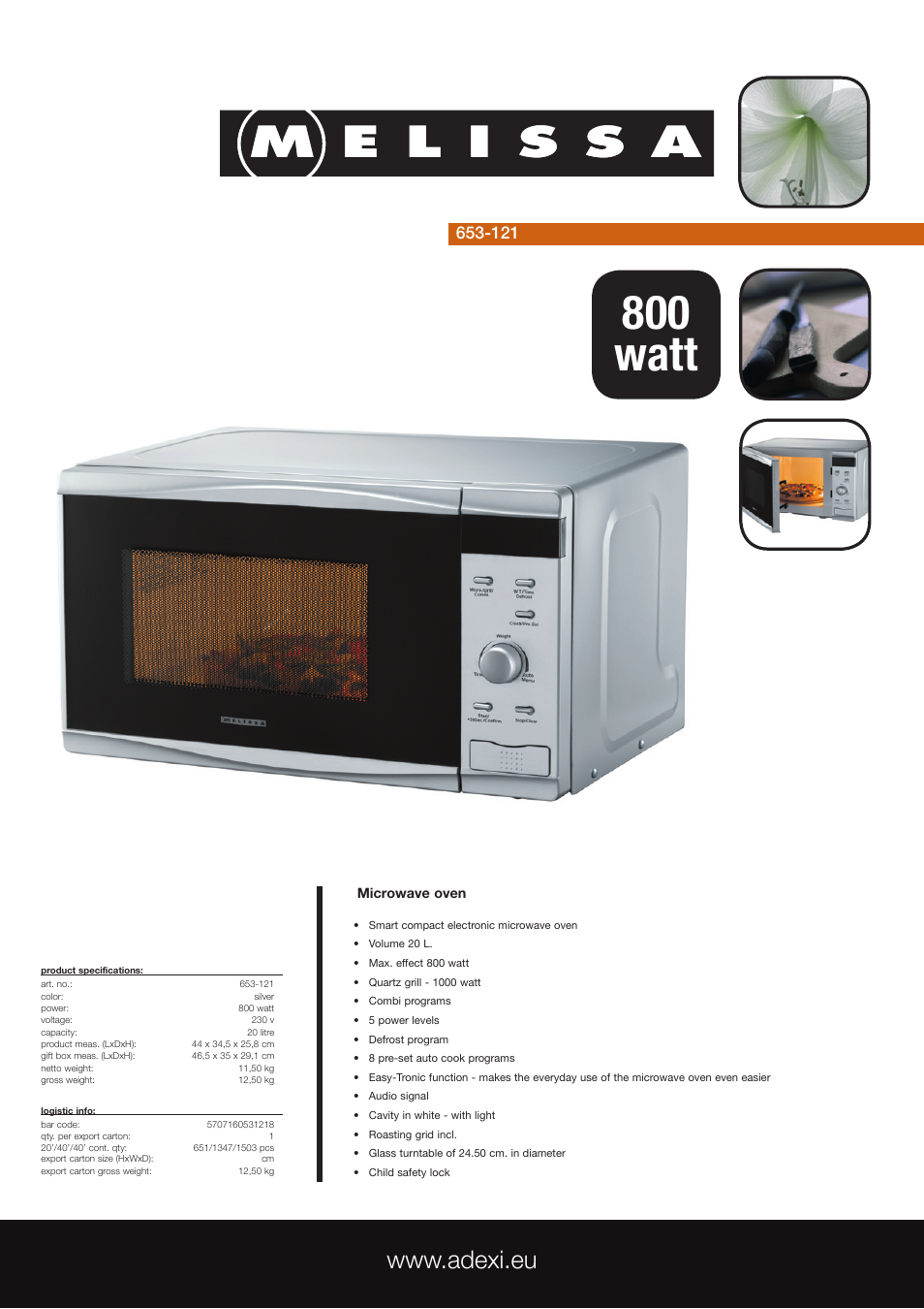 Melissa 653121 User Manual | 1 page