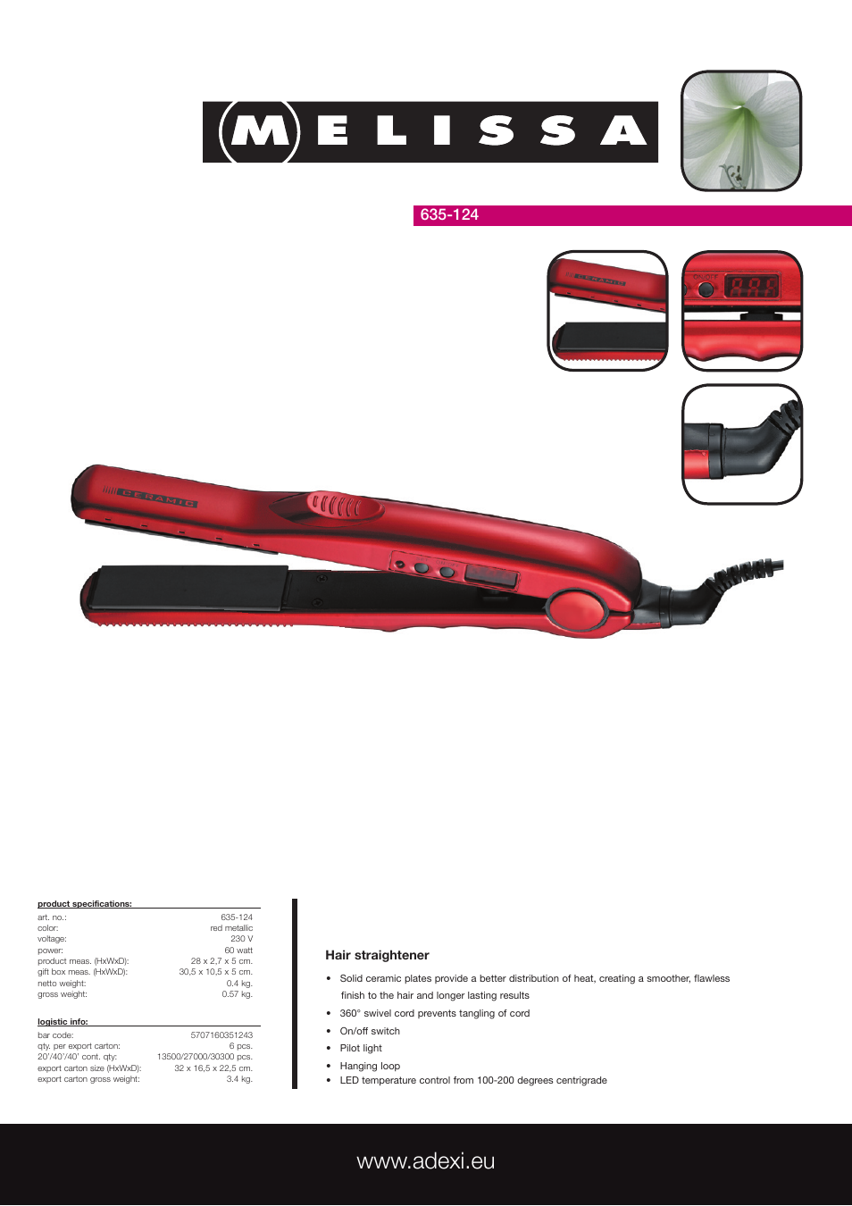 Melissa Hair Straightener 635-124 User Manual | 1 page