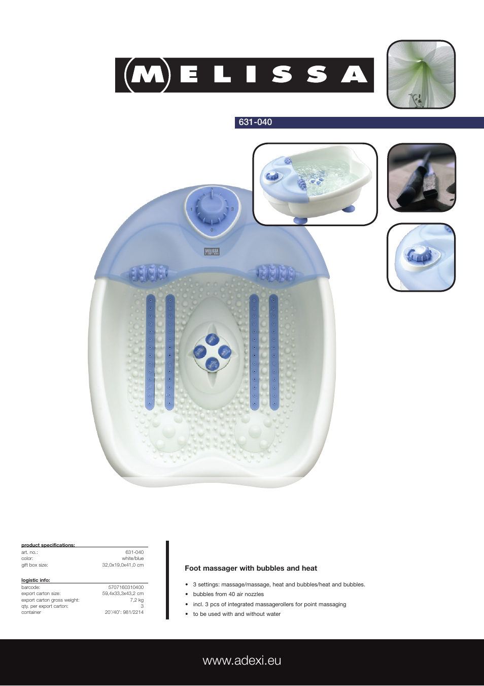 Melissa Foot Massager with Bubbles and Heat 631-040 User Manual | 1 page