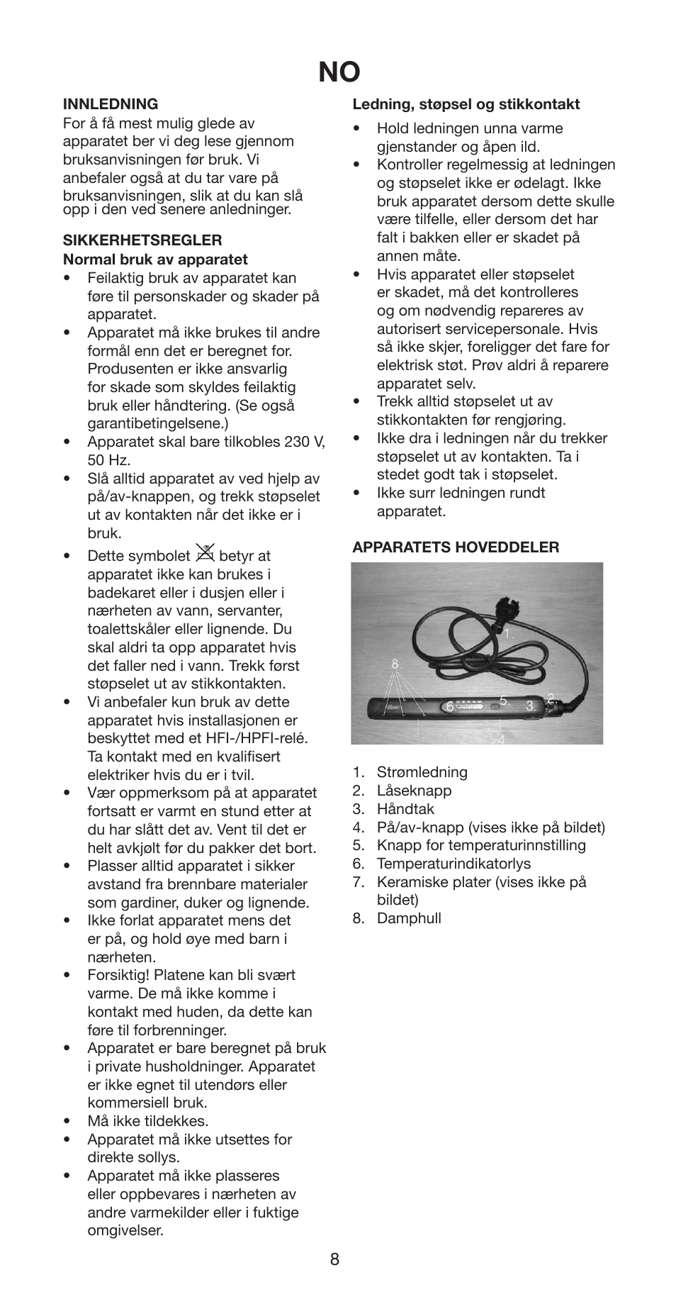 Melissa Hair Straightener 235-008 User Manual | Page 8 / 24