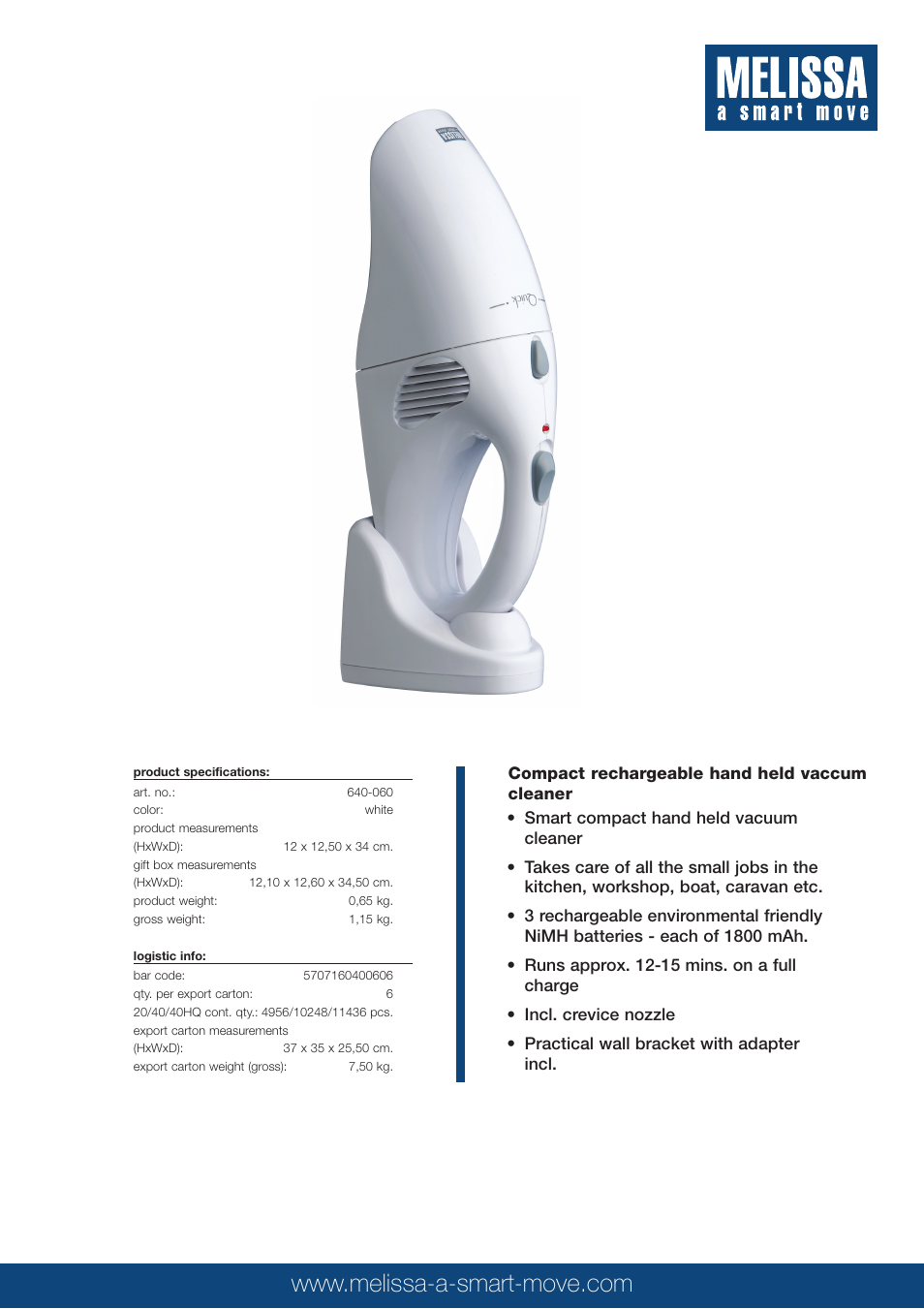 Melissa 640-060 User Manual | 1 page
