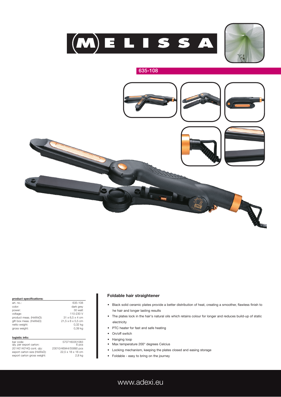 Melissa Foldable Hair Straightener 635-108 User Manual | 1 page