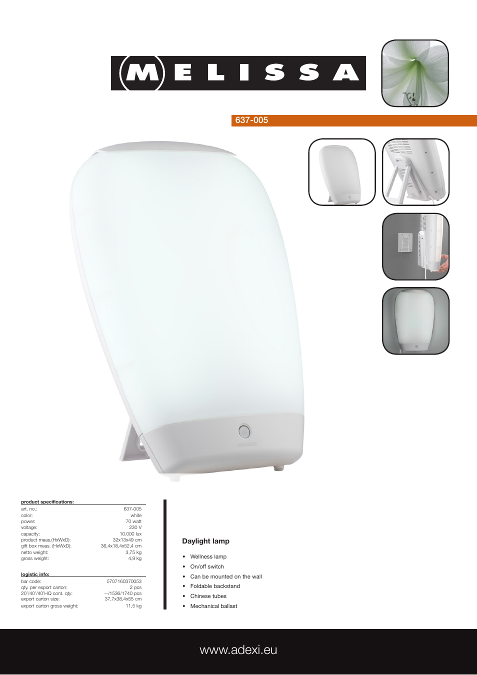 Melissa Daylight Lamp 637-005 User Manual | 1 page