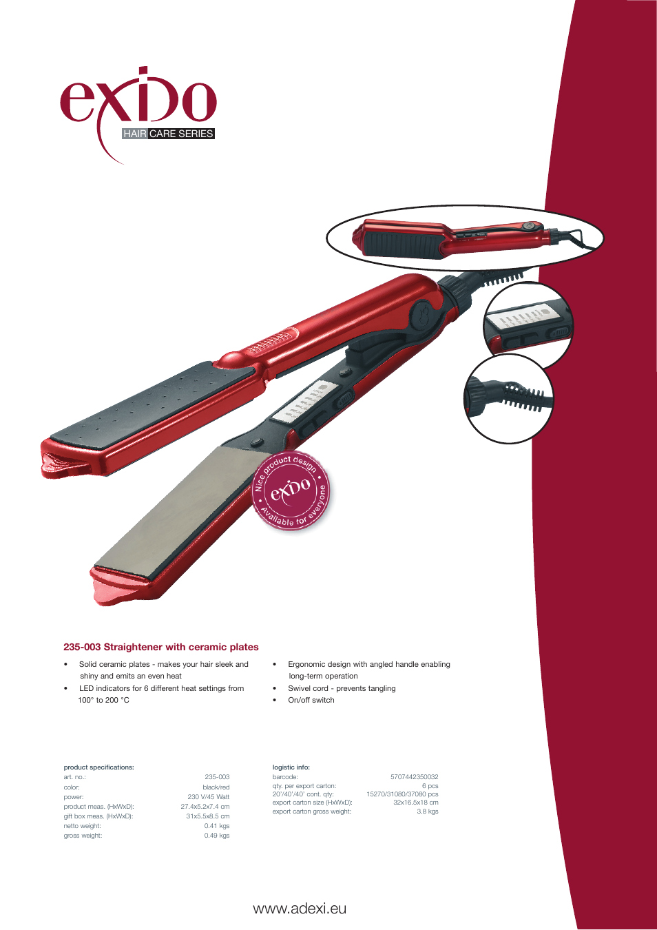 Melissa Straightener with Ceramic Plates 235-003 User Manual | 1 page