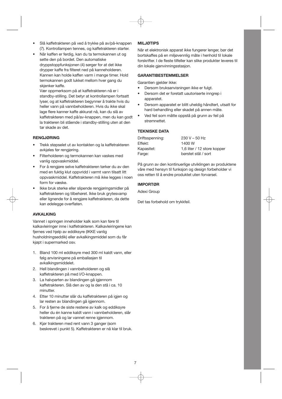 Melissa Coffee Maker with Thermal Carafe 245-030/040 User Manual | Page 7 / 18