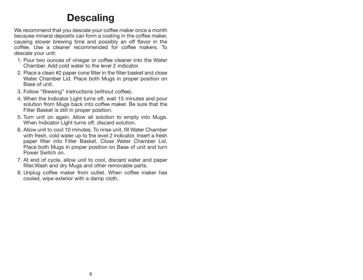 Descaling | Melissa Take 2 ME2TMBCHR User Manual | Page 9 / 10