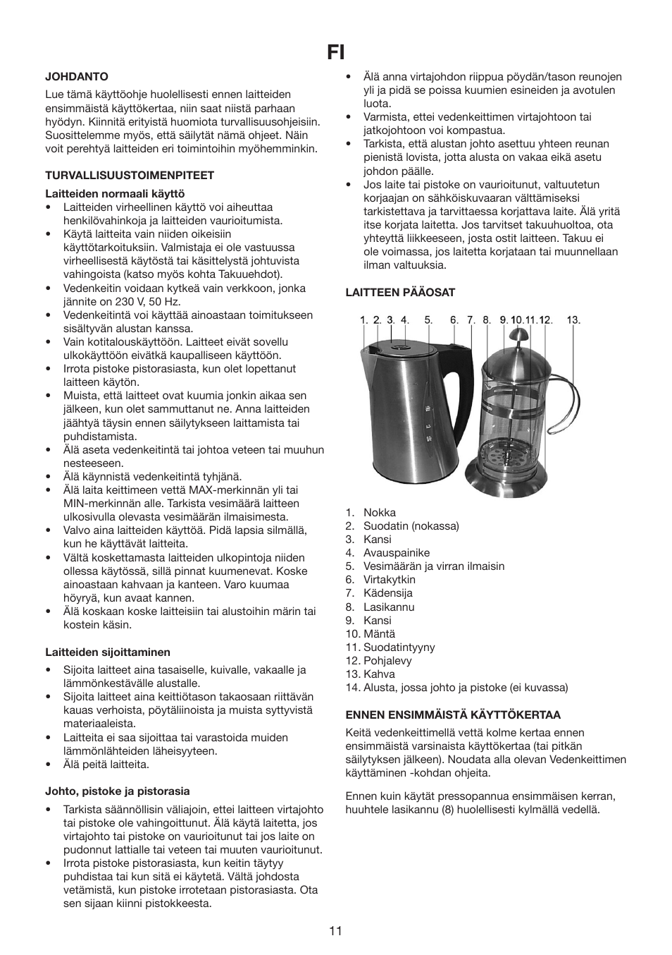 Melissa Cord Free Electrical Kettle and Press Coffee Maker 245-059 User Manual | Page 11 / 22