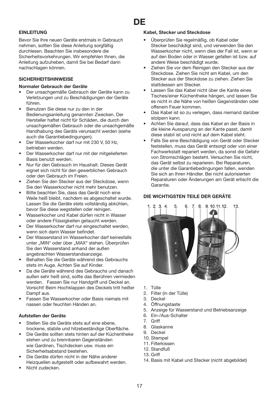 Melissa Cord Free Electrical Kettle and Press Coffee Maker 245-059 User Manual | Page 17 / 22