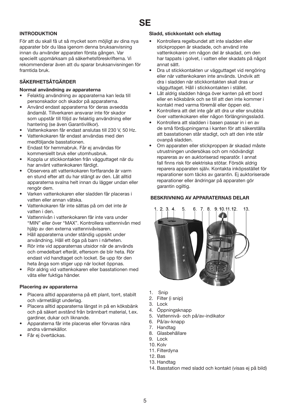 Melissa Cord Free Electrical Kettle and Press Coffee Maker 245-059 User Manual | Page 5 / 22