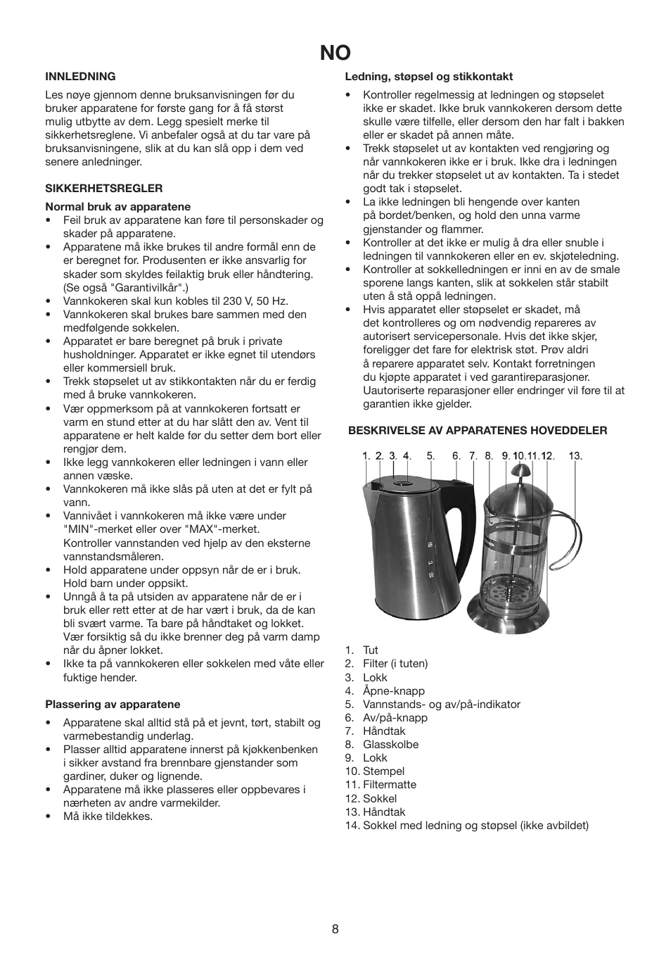 Melissa Cord Free Electrical Kettle and Press Coffee Maker 245-059 User Manual | Page 8 / 22