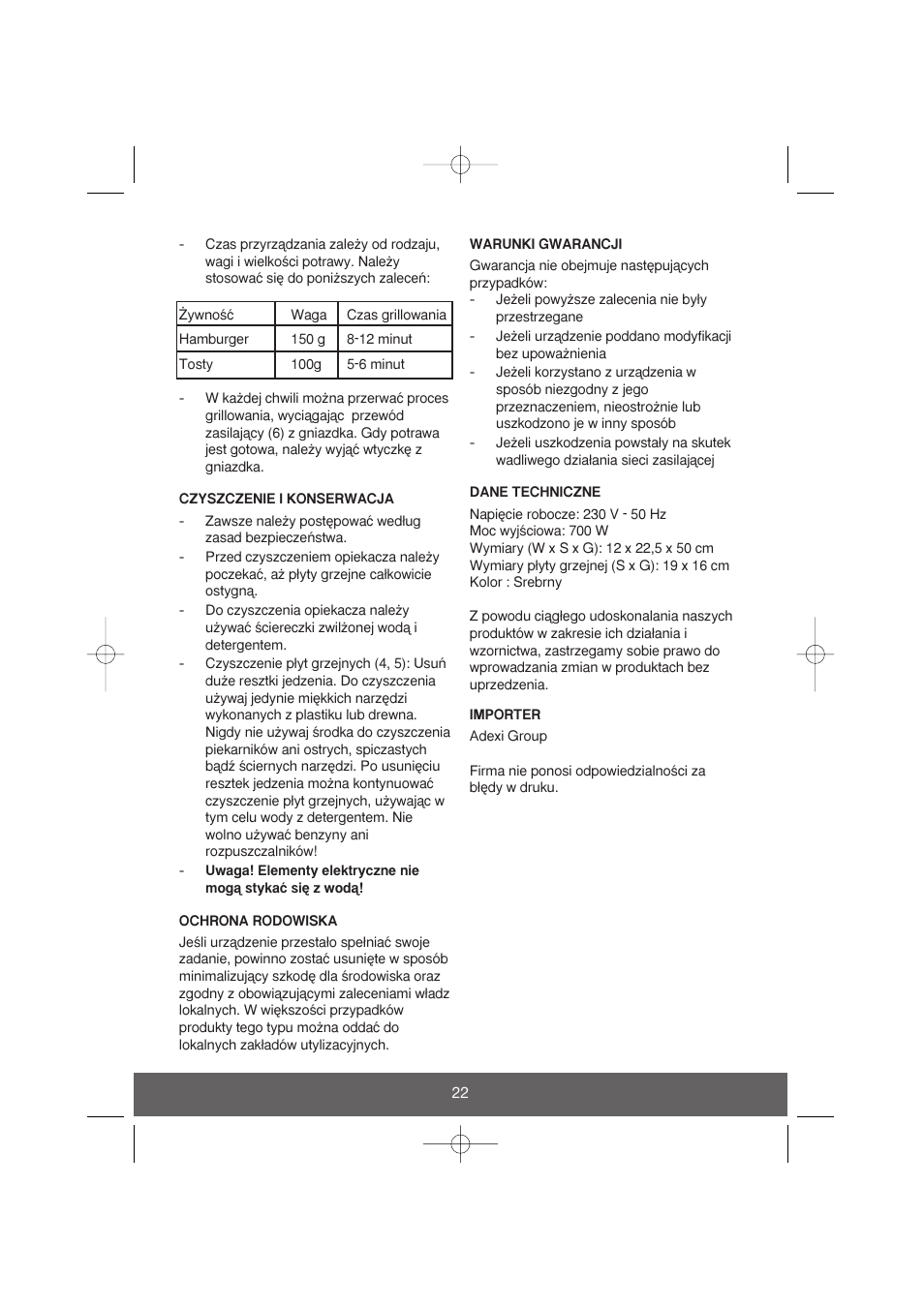 Melissa Health Grill 643-034 User Manual | Page 22 / 26