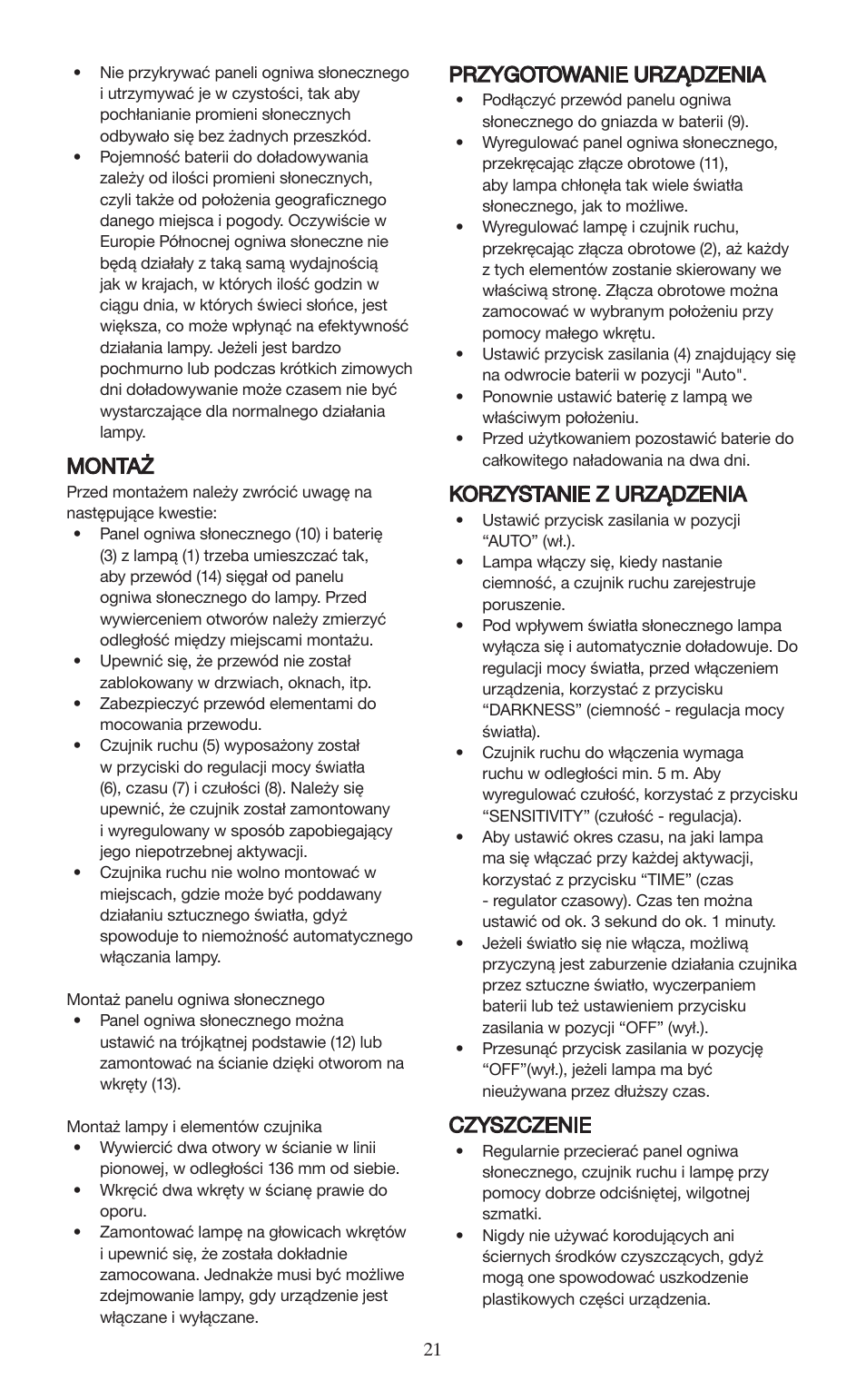 Montaż, Przygotowanie urządzenia, Korzystanie z urządzenia | Czyszczenie | Melissa 677-001 User Manual | Page 21 / 25