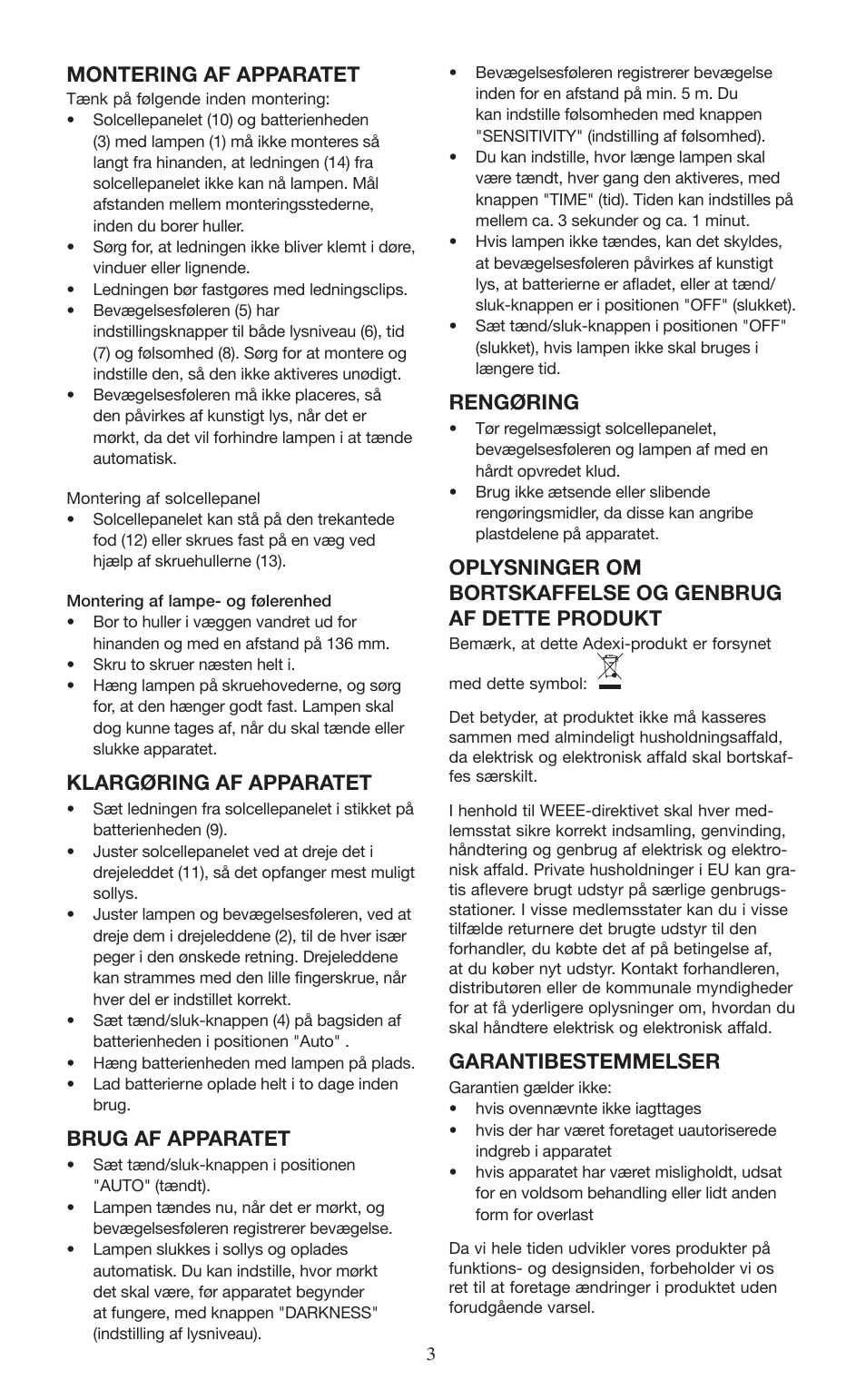 Montering af apparatet, Klargøring af apparatet, Brug af apparatet | Rengøring, Garantibestemmelser | Melissa 677-001 User Manual | Page 3 / 25