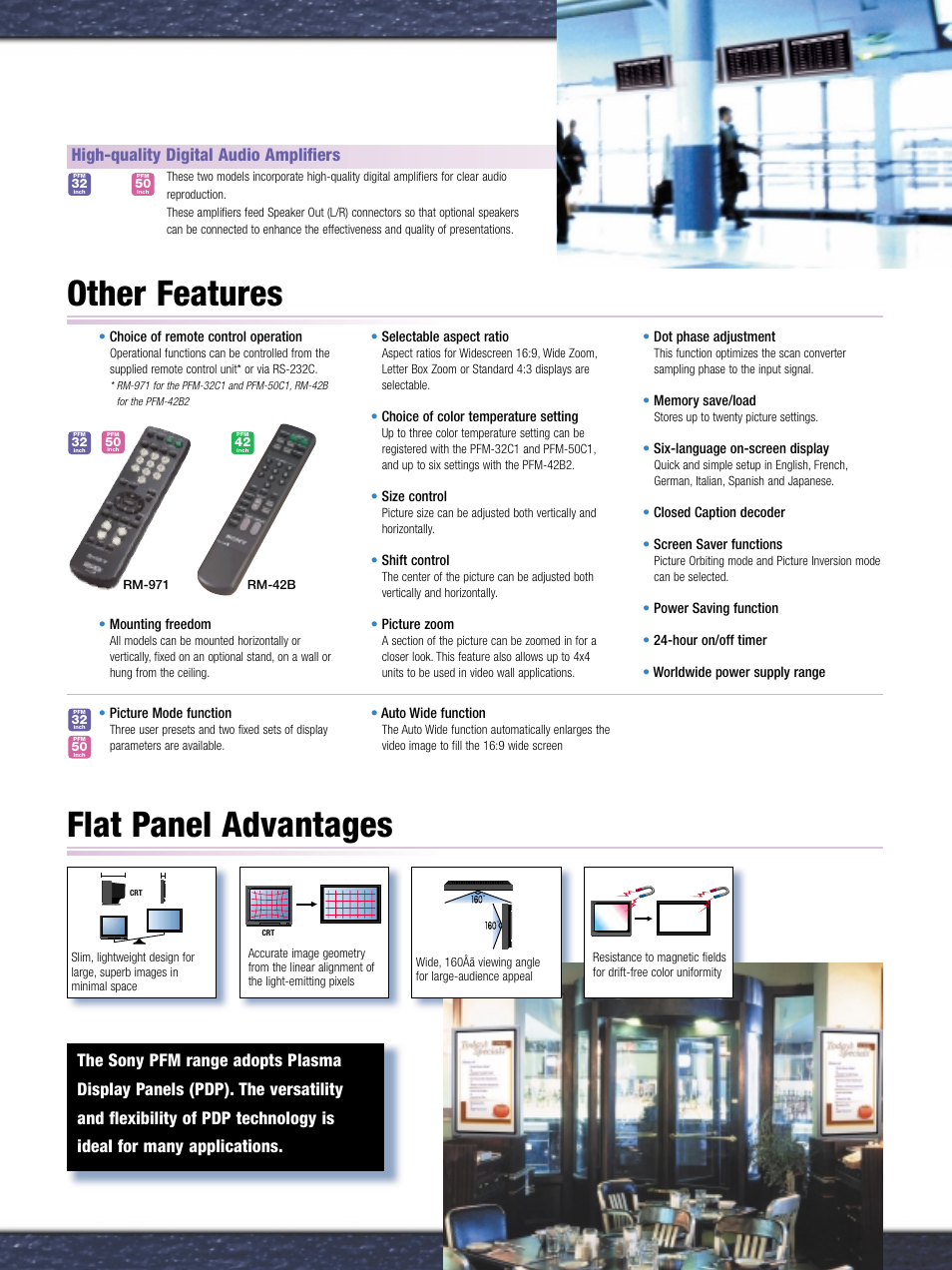 Flat panel advantages, Other features, High-quality digital audio amplifiers | Matrox Electronic Systems PFM-42B2/42B2E User Manual | Page 5 / 8