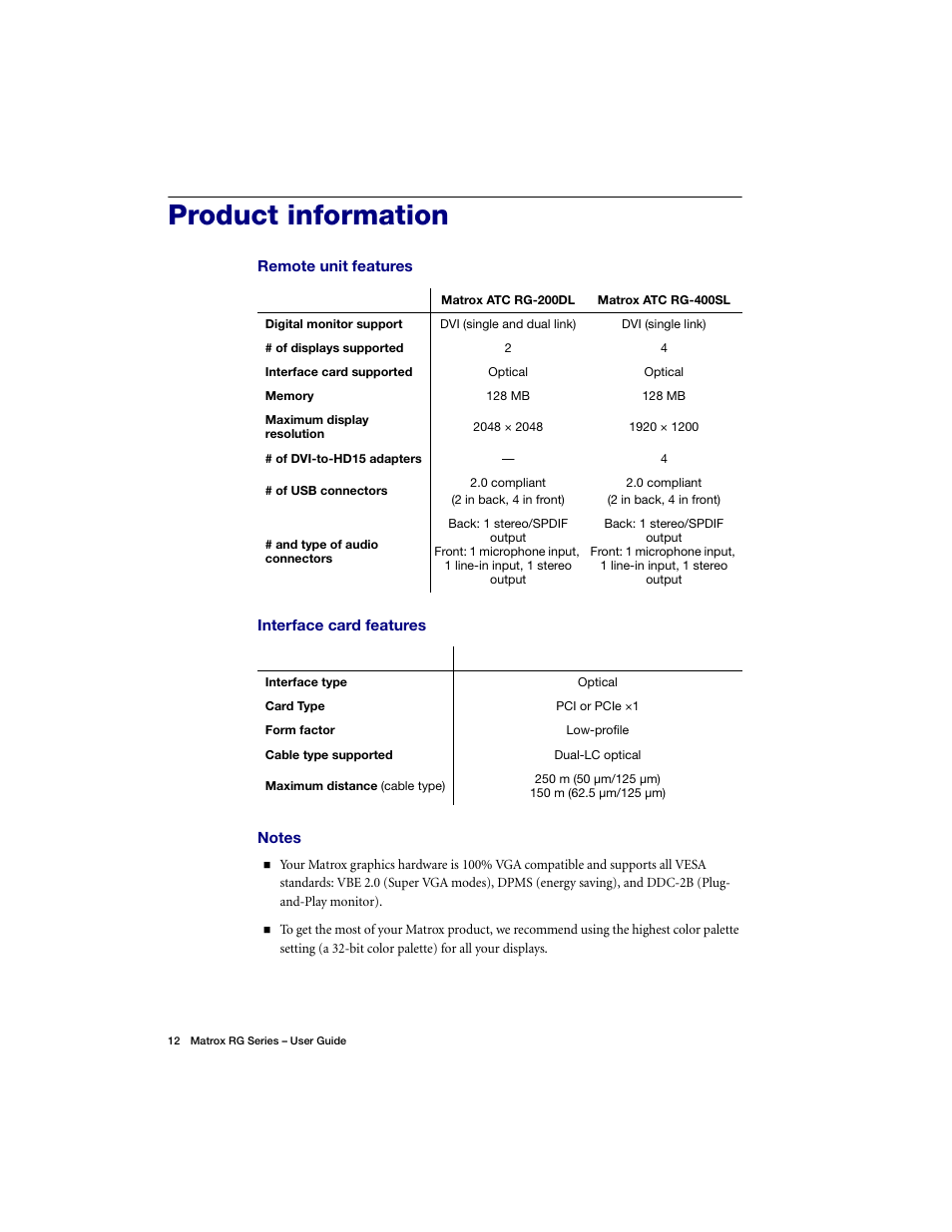 Product information | Matrox Electronic Systems ATC RG-200DL User Manual | Page 12 / 24