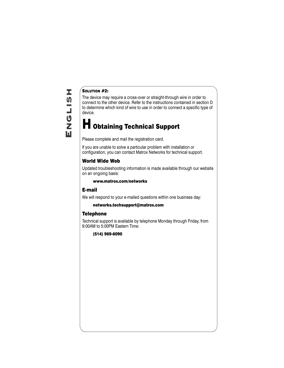 Obtaining technical support | Matrox Electronic Systems FastNIC 10/100 10574-MT-0102 User Manual | Page 8 / 10