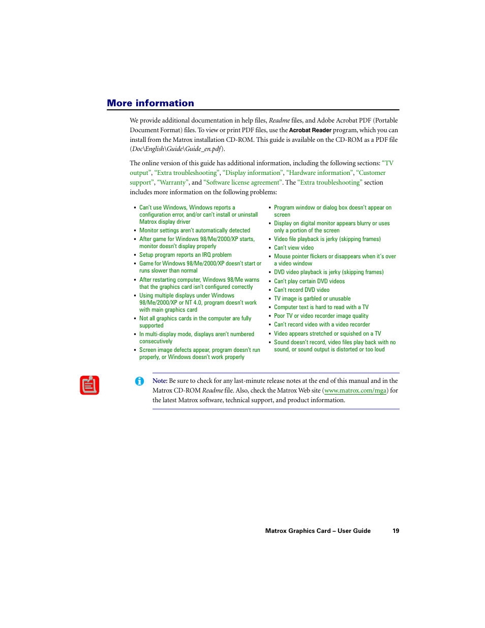 More information | Matrox Electronic Systems LE G450 User Manual | Page 19 / 67