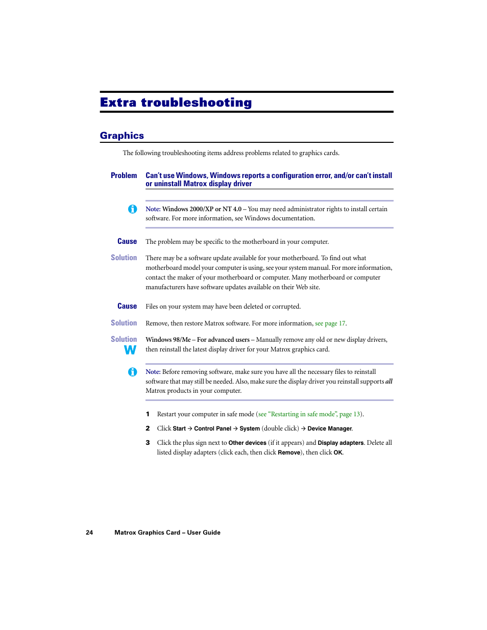 Extra troubleshooting, Graphics | Matrox Electronic Systems LE G450 User Manual | Page 24 / 67