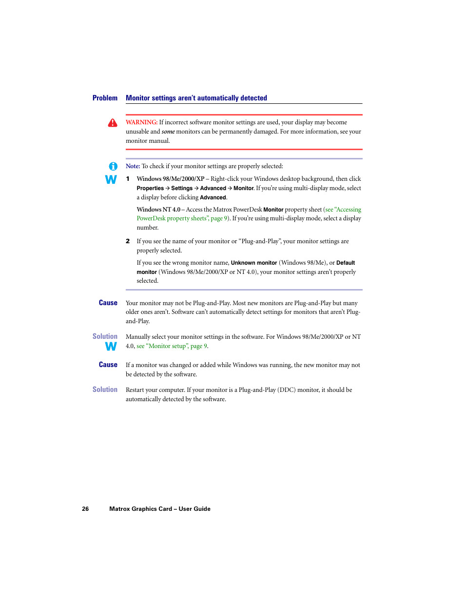 Monitor settings aren’t automatically detected | Matrox Electronic Systems LE G450 User Manual | Page 26 / 67