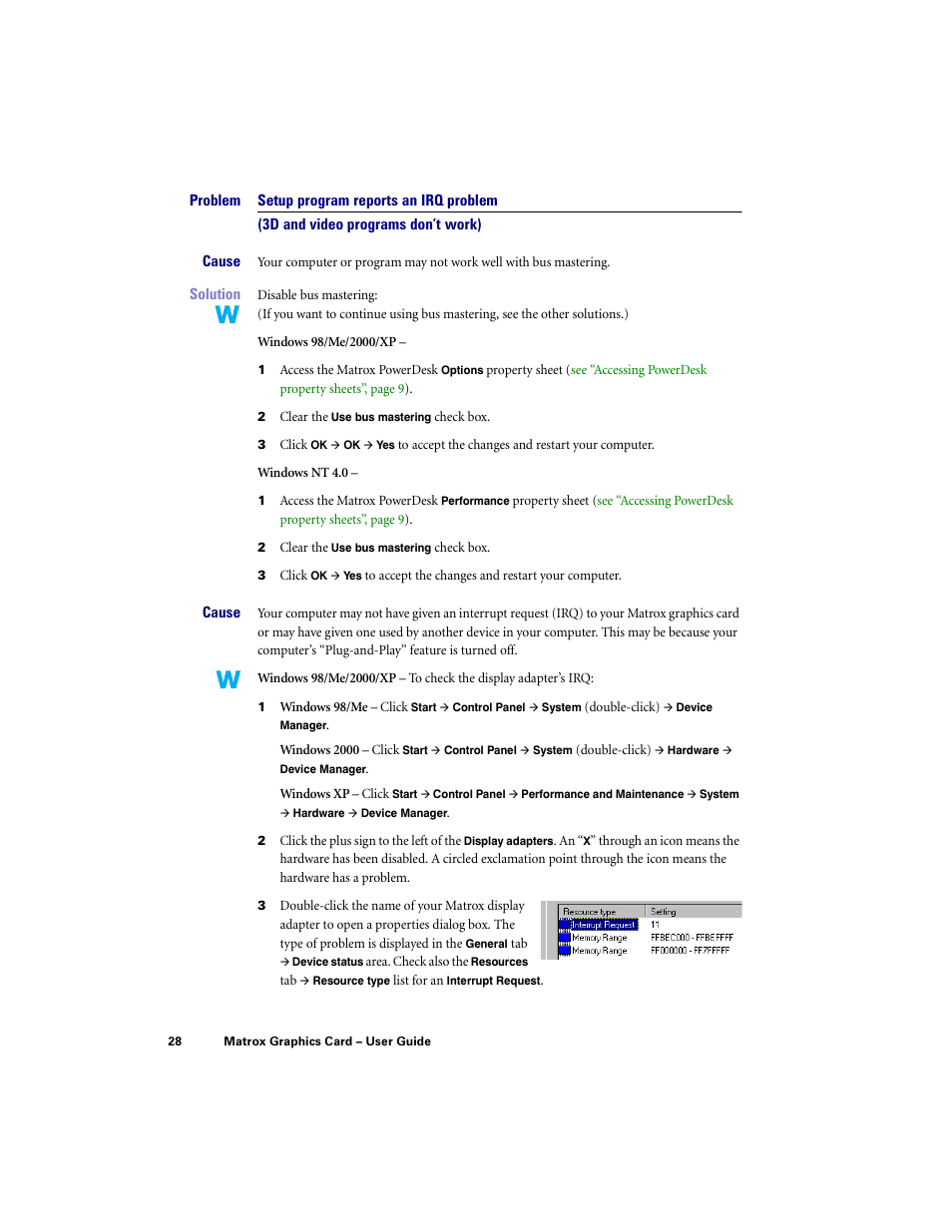 Setup program reports an irq problem | Matrox Electronic Systems LE G450 User Manual | Page 28 / 67