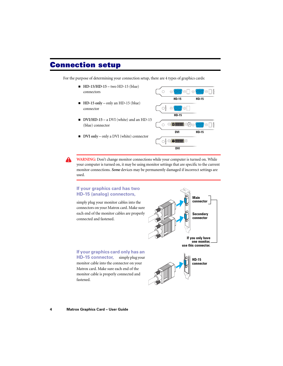 Connection setup | Matrox Electronic Systems LE G450 User Manual | Page 4 / 67