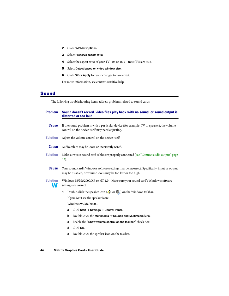 Sound | Matrox Electronic Systems LE G450 User Manual | Page 44 / 67