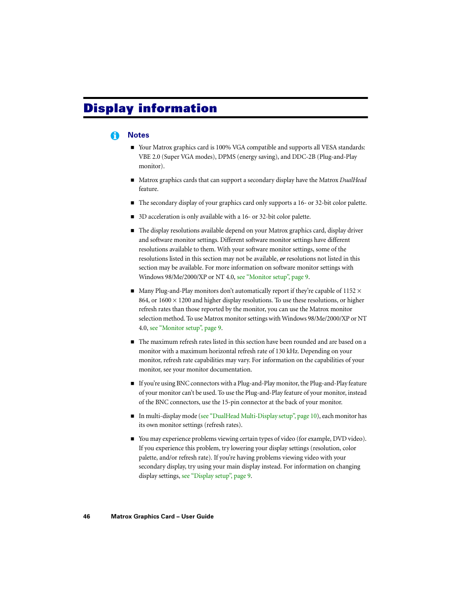 Display information | Matrox Electronic Systems LE G450 User Manual | Page 46 / 67