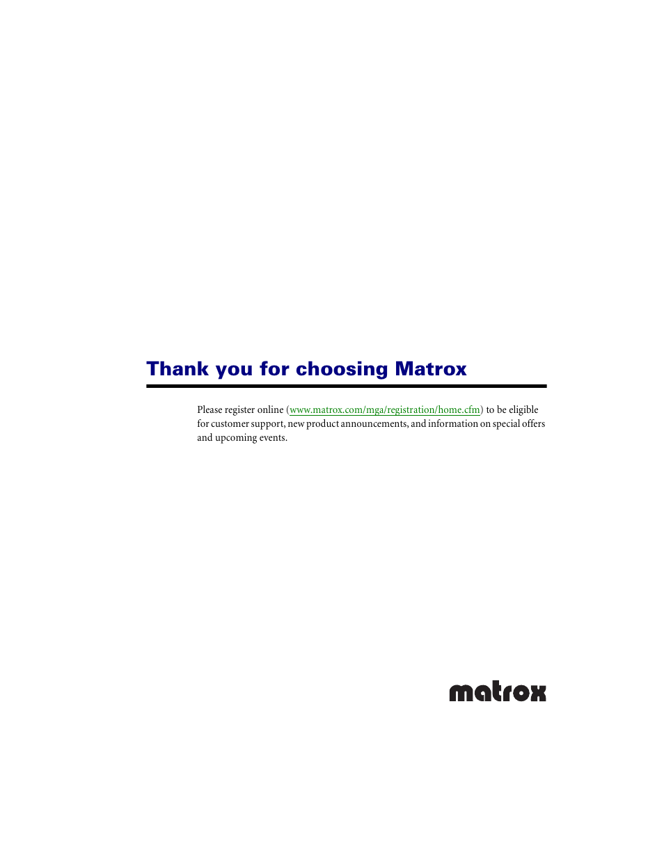 Thank you for choosing matrox | Matrox Electronic Systems LE G450 User Manual | Page 61 / 67