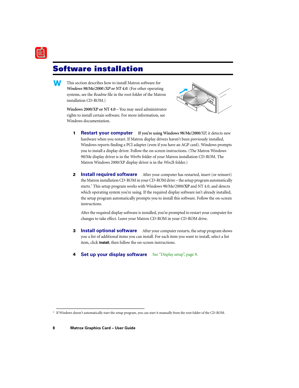 Software installation | Matrox Electronic Systems LE G450 User Manual | Page 8 / 67
