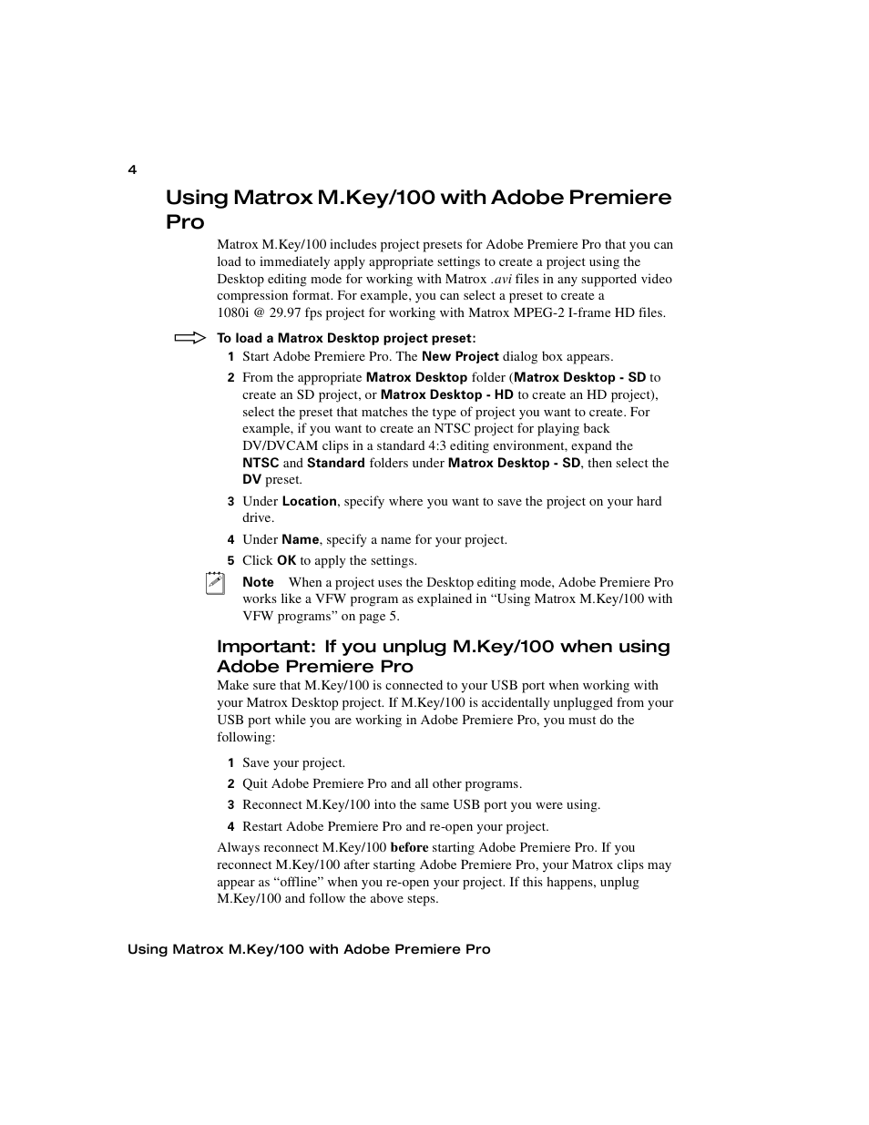 Using matrox m.key/100 with adobe premiere pro | Matrox Electronic Systems M.Key/100 User Manual | Page 12 / 22