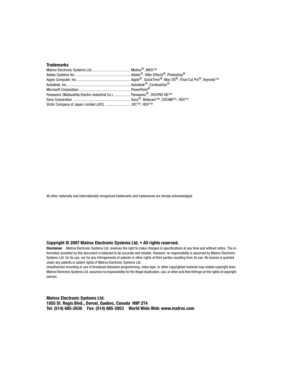 Matrox Electronic Systems Matrox MXO User Manual | Page 2 / 44