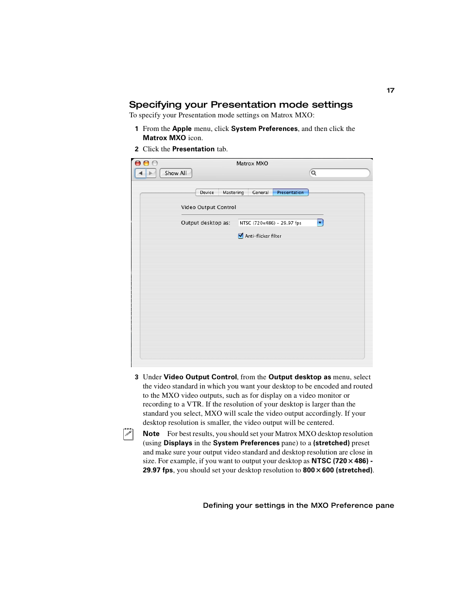 Specifying your presentation mode settings | Matrox Electronic Systems Matrox MXO User Manual | Page 25 / 44